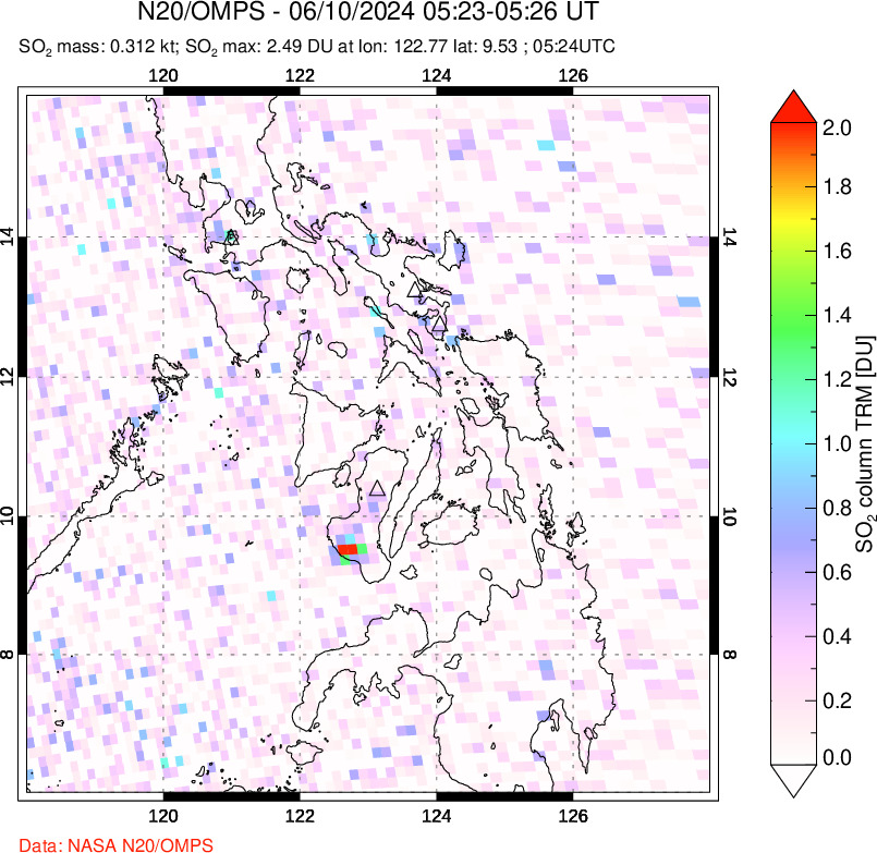 A sulfur dioxide image over Philippines on Jun 10, 2024.