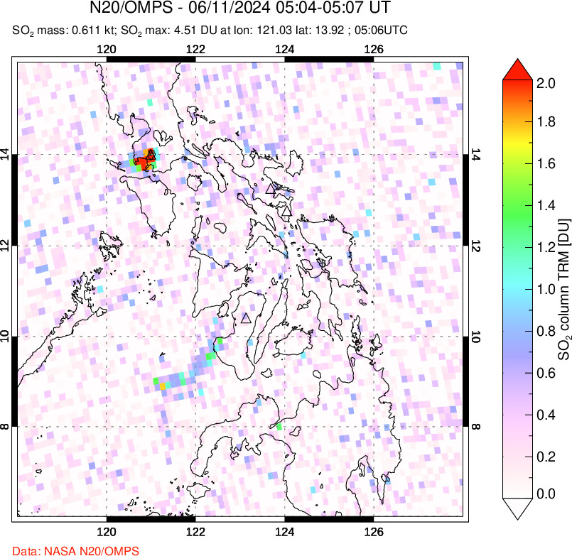 A sulfur dioxide image over Philippines on Jun 11, 2024.