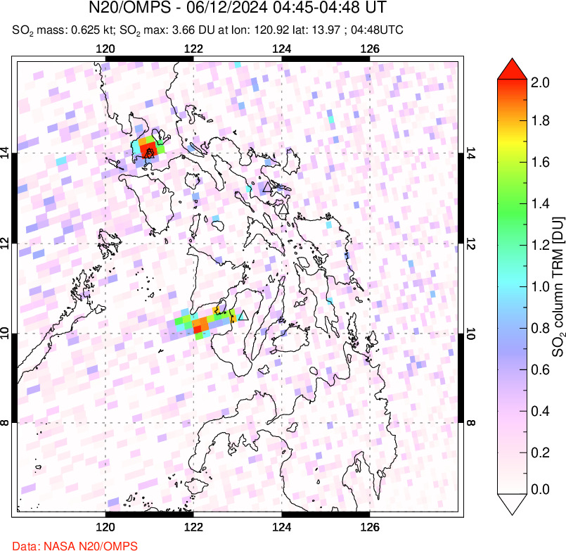 A sulfur dioxide image over Philippines on Jun 12, 2024.