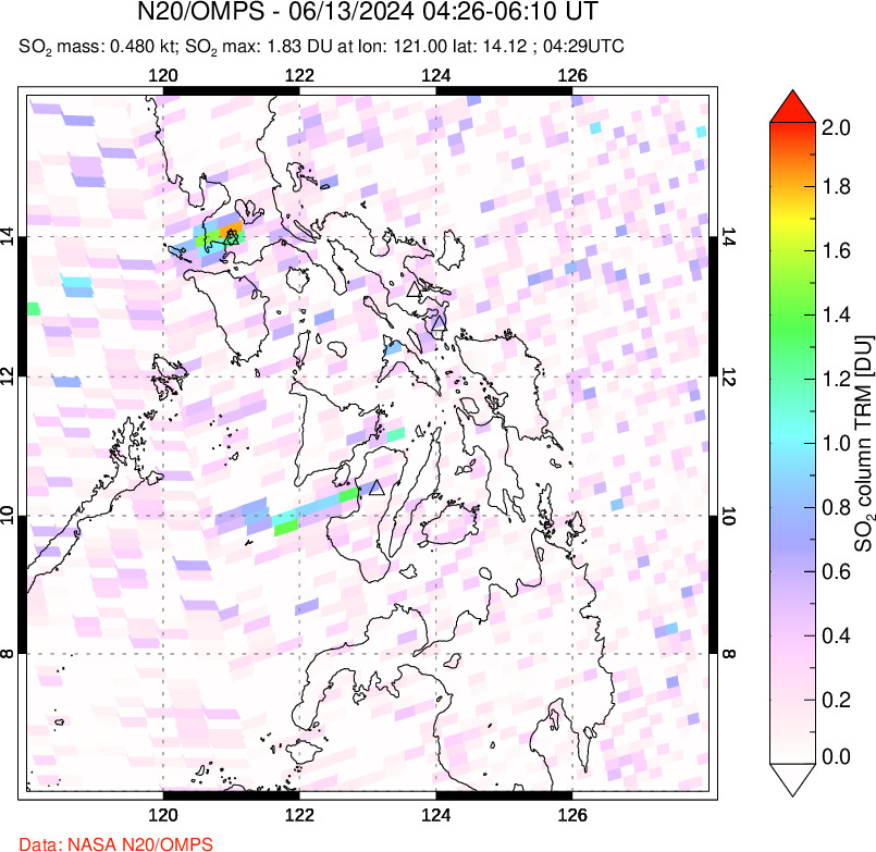 A sulfur dioxide image over Philippines on Jun 13, 2024.