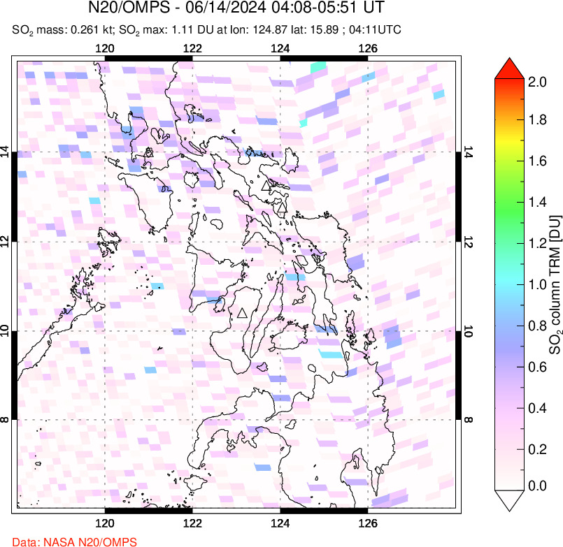 A sulfur dioxide image over Philippines on Jun 14, 2024.