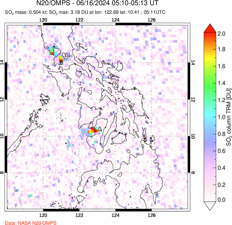 A sulfur dioxide image over Philippines on Jun 16, 2024.