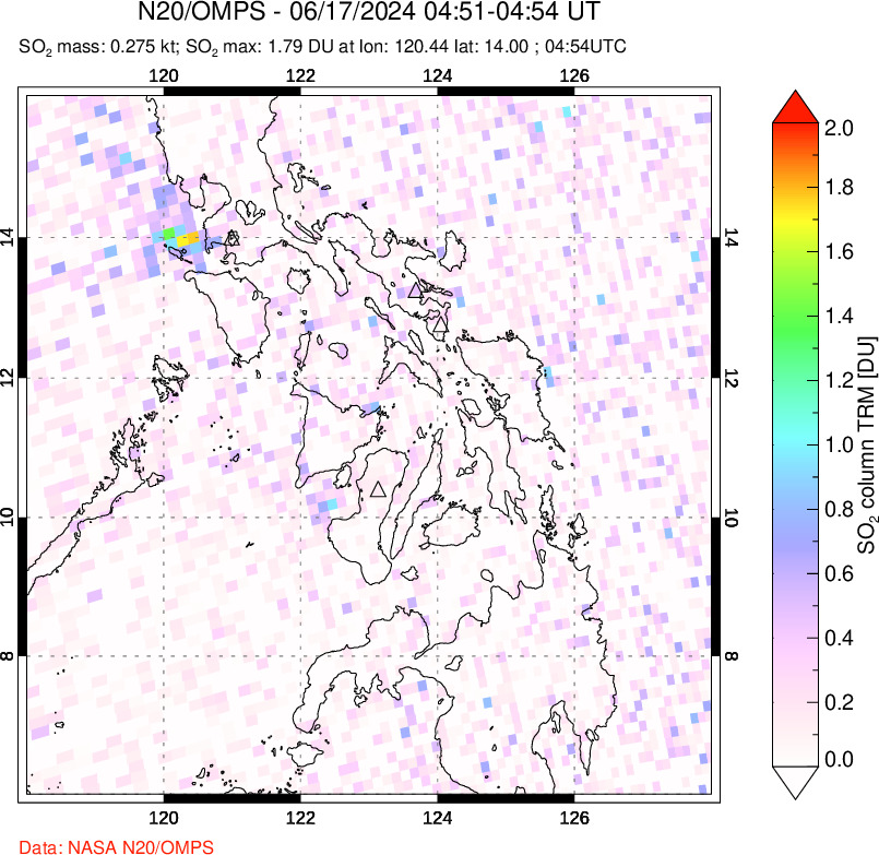 A sulfur dioxide image over Philippines on Jun 17, 2024.