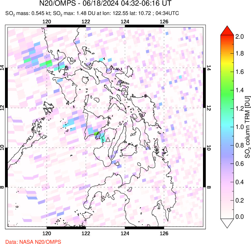 A sulfur dioxide image over Philippines on Jun 18, 2024.