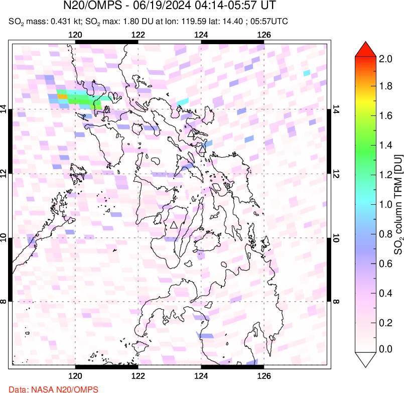 A sulfur dioxide image over Philippines on Jun 19, 2024.