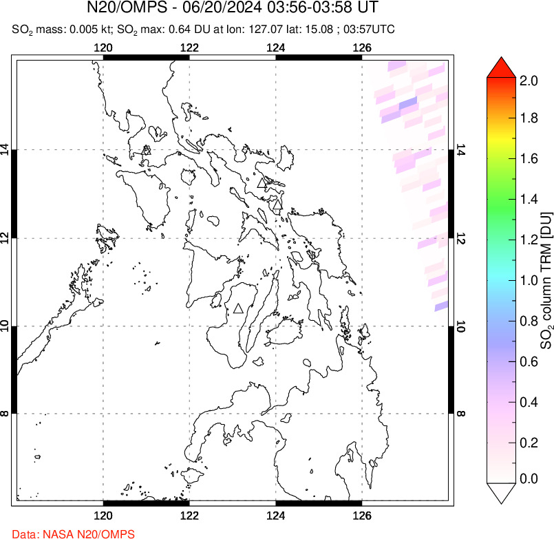 A sulfur dioxide image over Philippines on Jun 20, 2024.