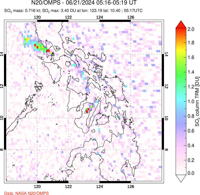 A sulfur dioxide image over Philippines on Jun 21, 2024.