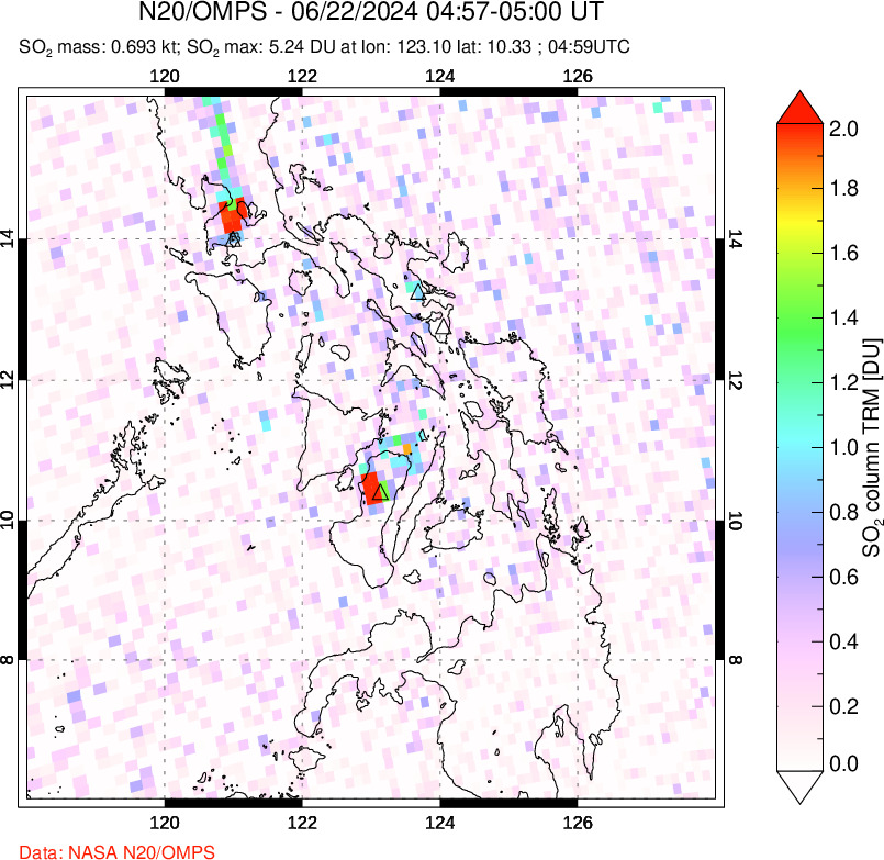 A sulfur dioxide image over Philippines on Jun 22, 2024.