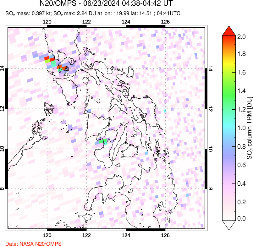 A sulfur dioxide image over Philippines on Jun 23, 2024.