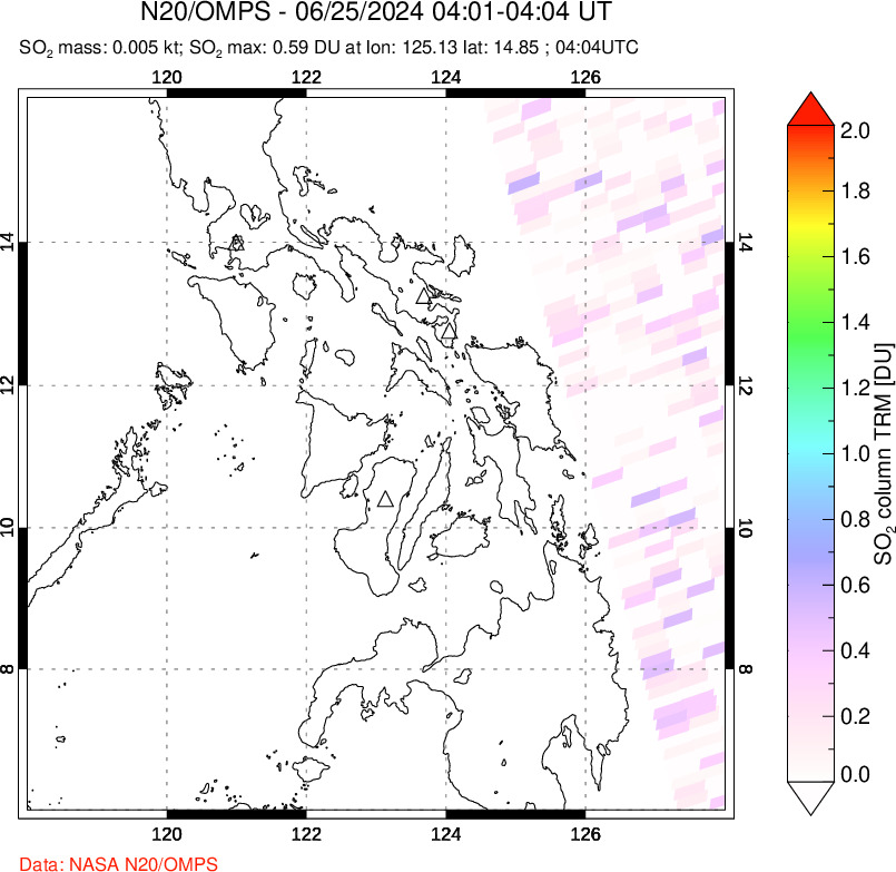 A sulfur dioxide image over Philippines on Jun 25, 2024.