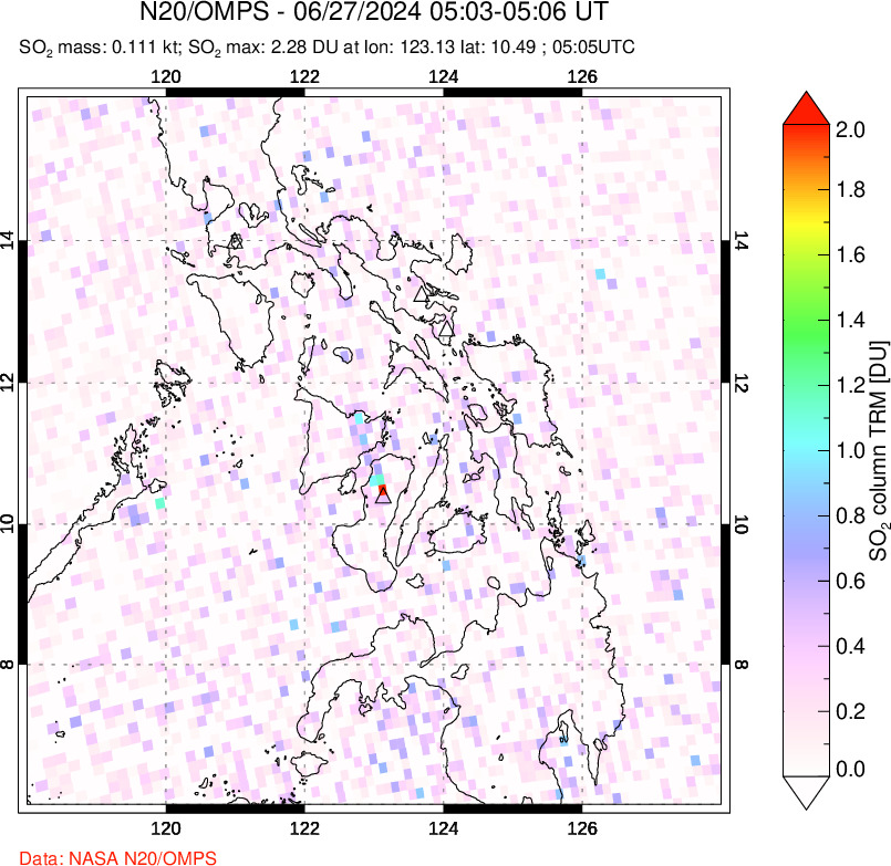 A sulfur dioxide image over Philippines on Jun 27, 2024.