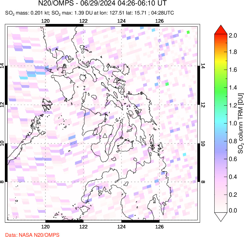 A sulfur dioxide image over Philippines on Jun 29, 2024.