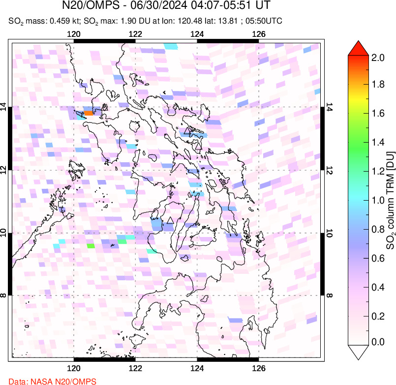 A sulfur dioxide image over Philippines on Jun 30, 2024.