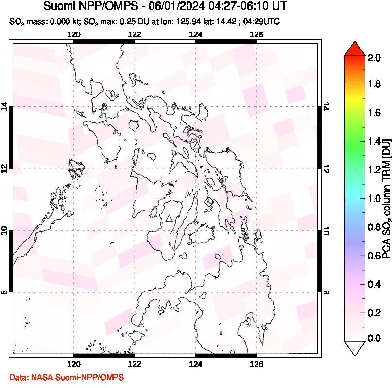 A sulfur dioxide image over Philippines on Jun 01, 2024.