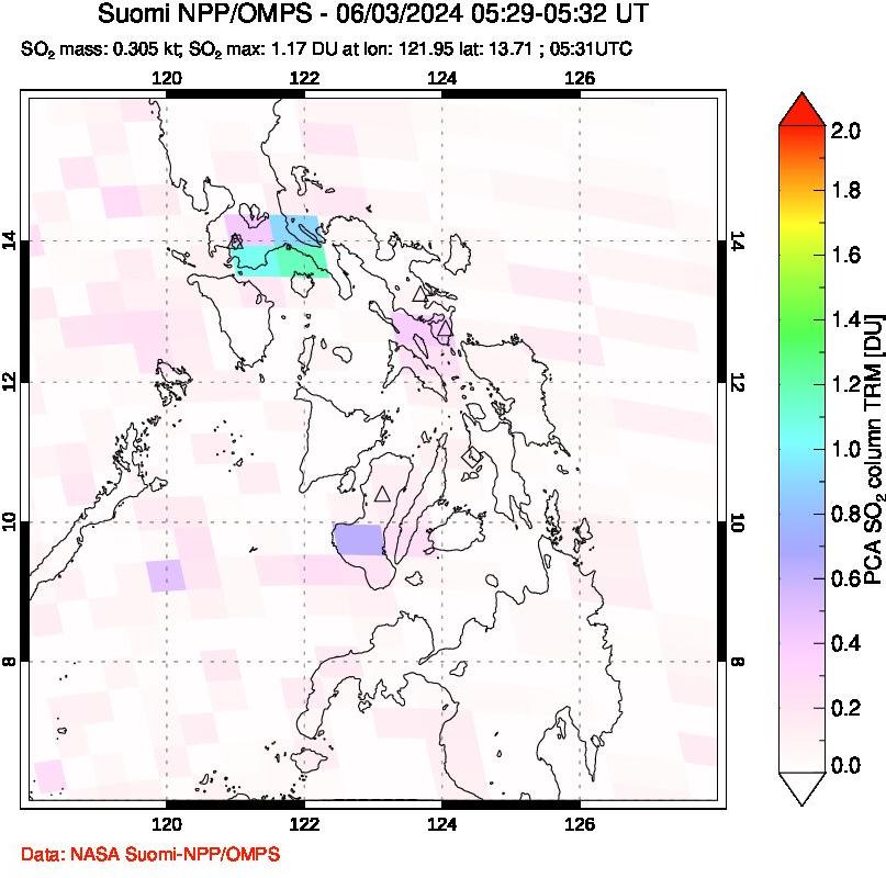 A sulfur dioxide image over Philippines on Jun 03, 2024.