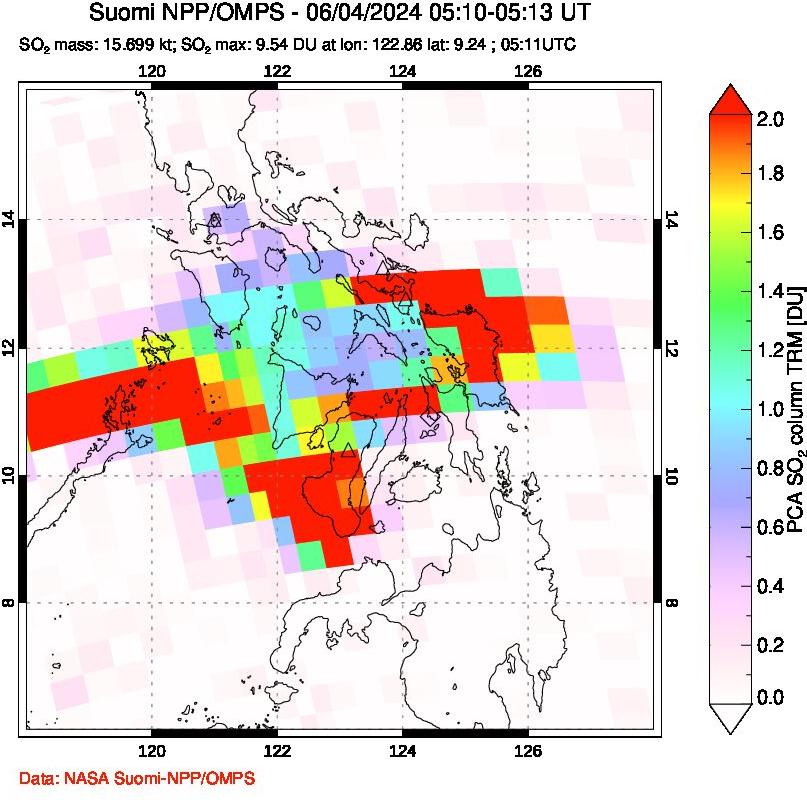 A sulfur dioxide image over Philippines on Jun 04, 2024.