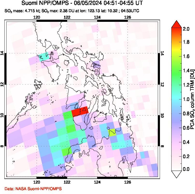 A sulfur dioxide image over Philippines on Jun 05, 2024.