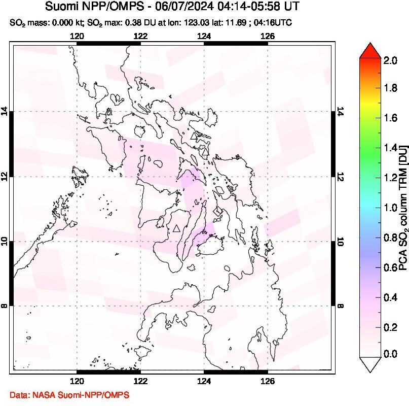 A sulfur dioxide image over Philippines on Jun 07, 2024.