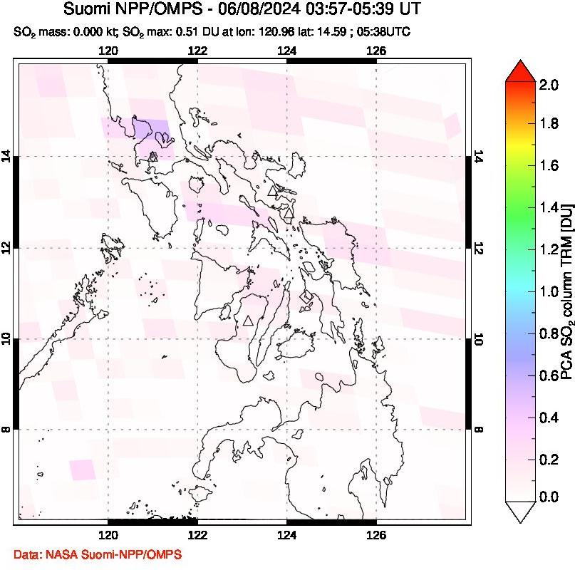 A sulfur dioxide image over Philippines on Jun 08, 2024.