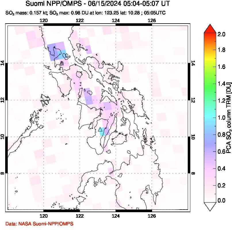 A sulfur dioxide image over Philippines on Jun 15, 2024.