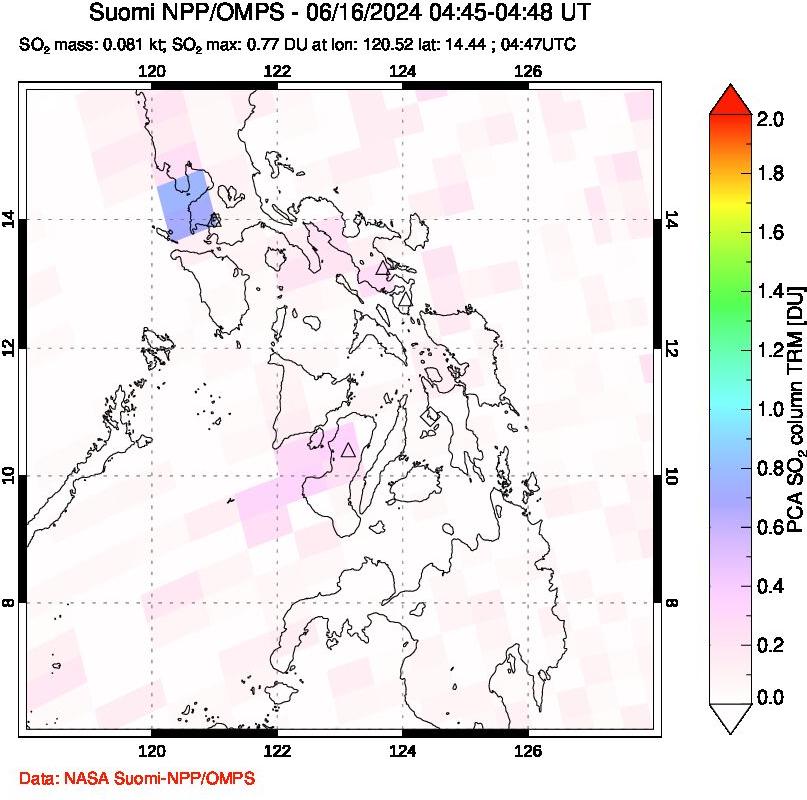 A sulfur dioxide image over Philippines on Jun 16, 2024.