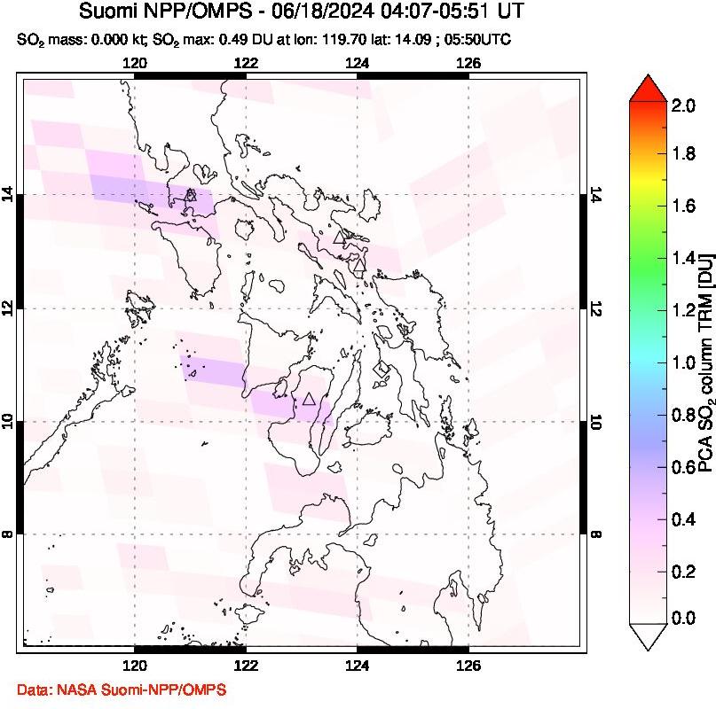 A sulfur dioxide image over Philippines on Jun 18, 2024.