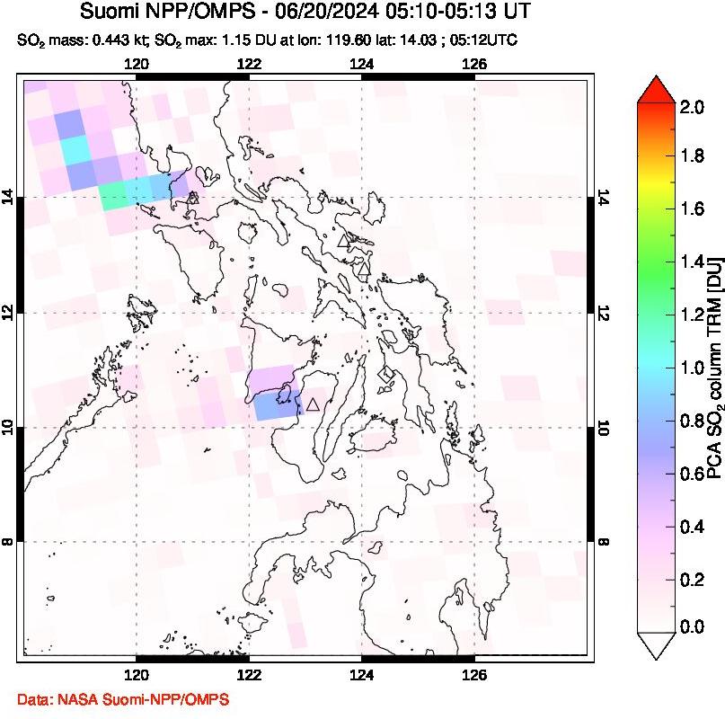 A sulfur dioxide image over Philippines on Jun 20, 2024.