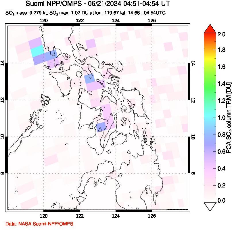 A sulfur dioxide image over Philippines on Jun 21, 2024.