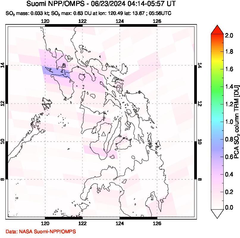 A sulfur dioxide image over Philippines on Jun 23, 2024.