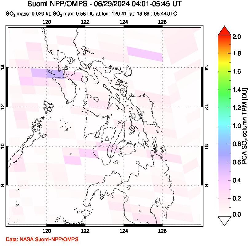 A sulfur dioxide image over Philippines on Jun 29, 2024.