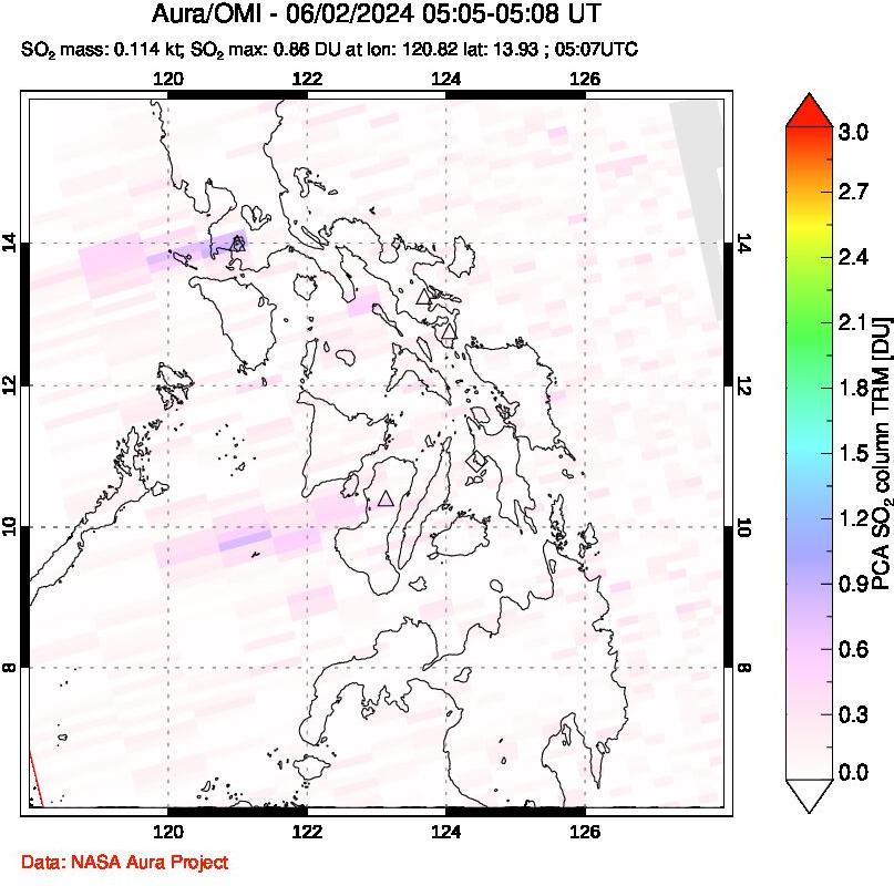 A sulfur dioxide image over Philippines on Jun 02, 2024.