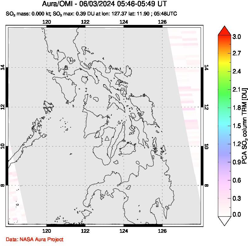 A sulfur dioxide image over Philippines on Jun 03, 2024.