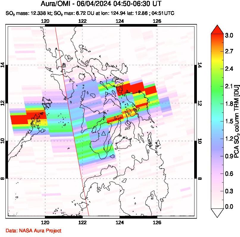 A sulfur dioxide image over Philippines on Jun 04, 2024.