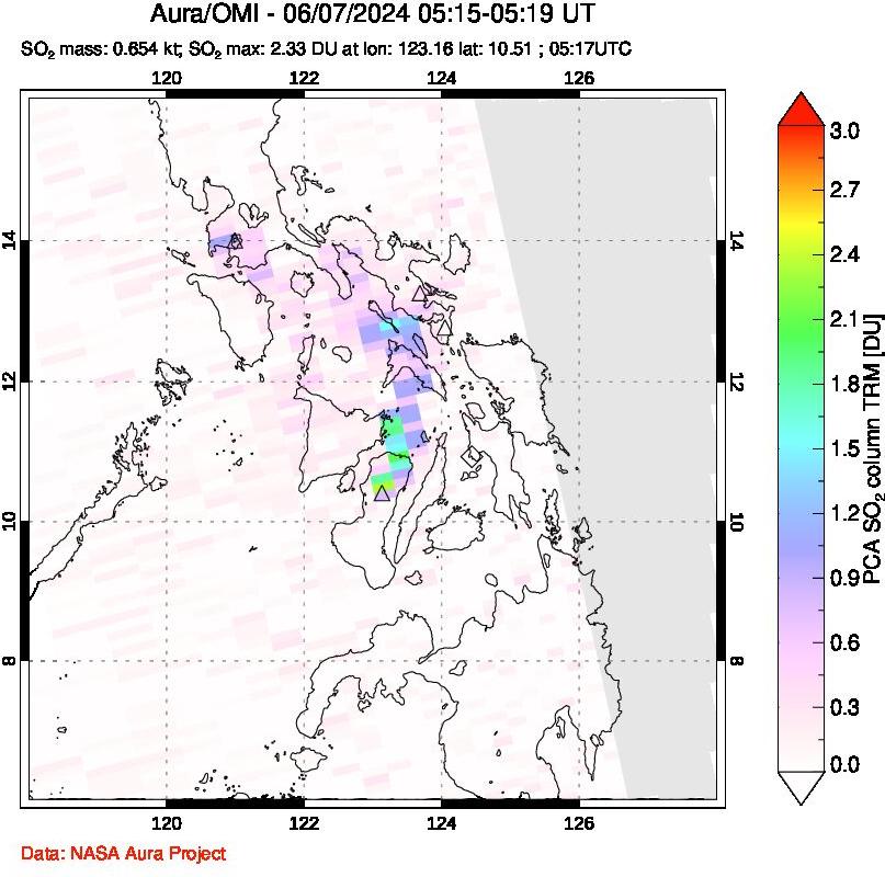 A sulfur dioxide image over Philippines on Jun 07, 2024.