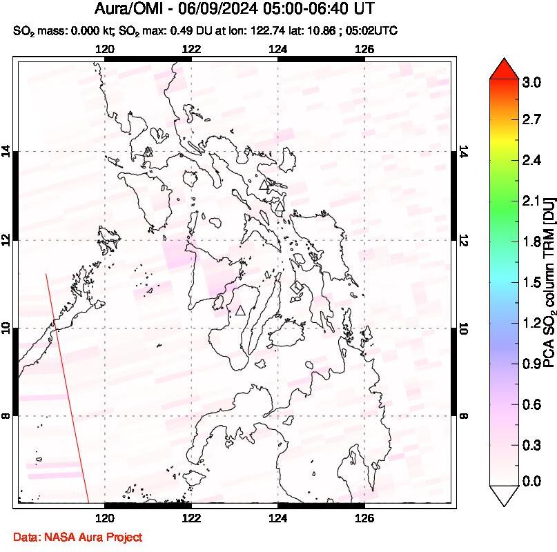 A sulfur dioxide image over Philippines on Jun 09, 2024.