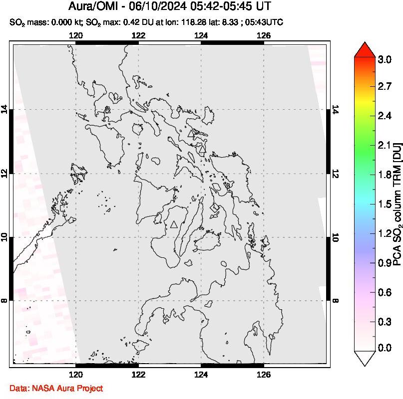 A sulfur dioxide image over Philippines on Jun 10, 2024.