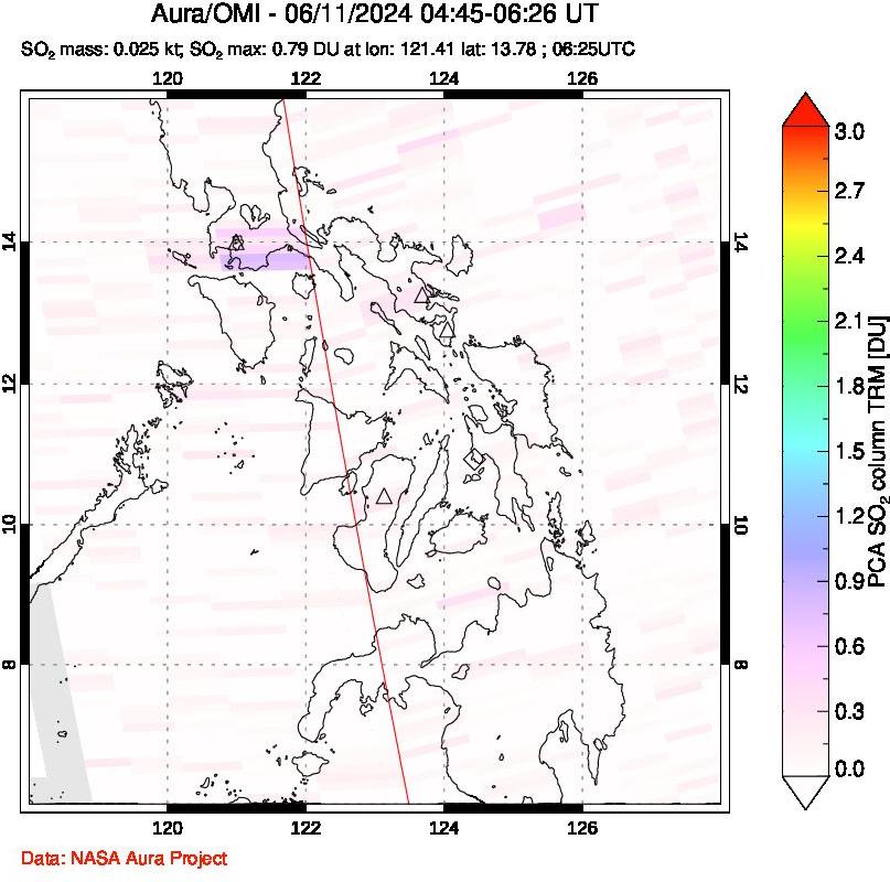 A sulfur dioxide image over Philippines on Jun 11, 2024.