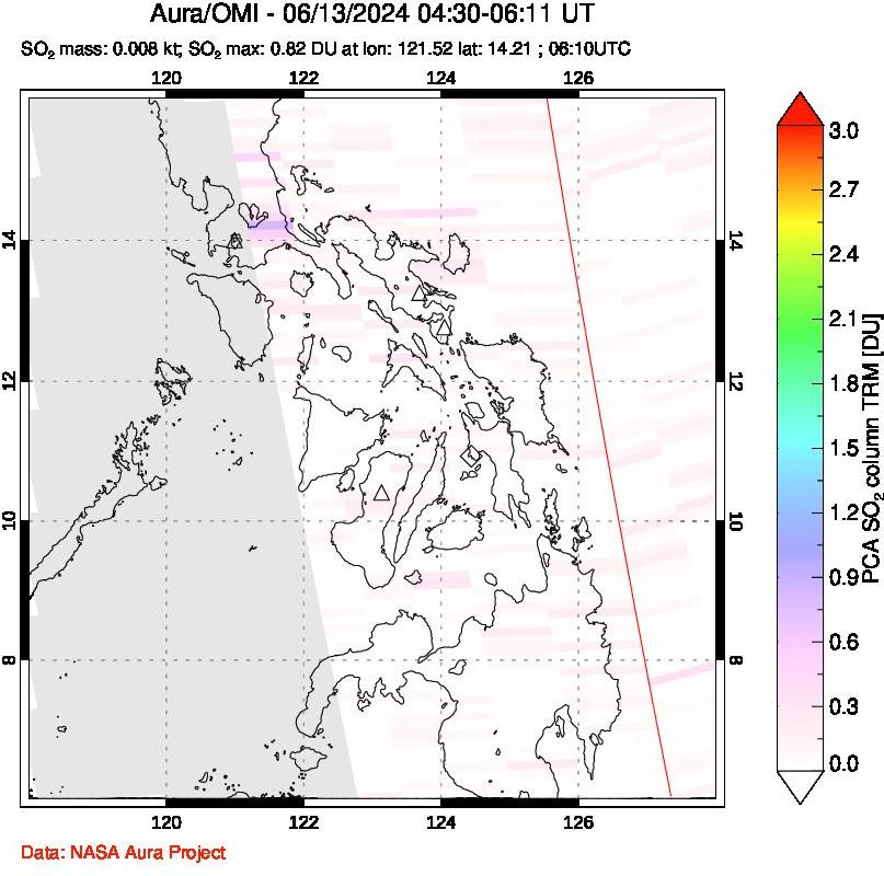 A sulfur dioxide image over Philippines on Jun 13, 2024.