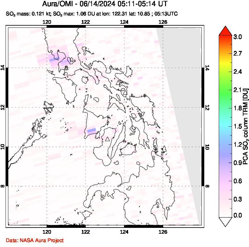 A sulfur dioxide image over Philippines on Jun 14, 2024.