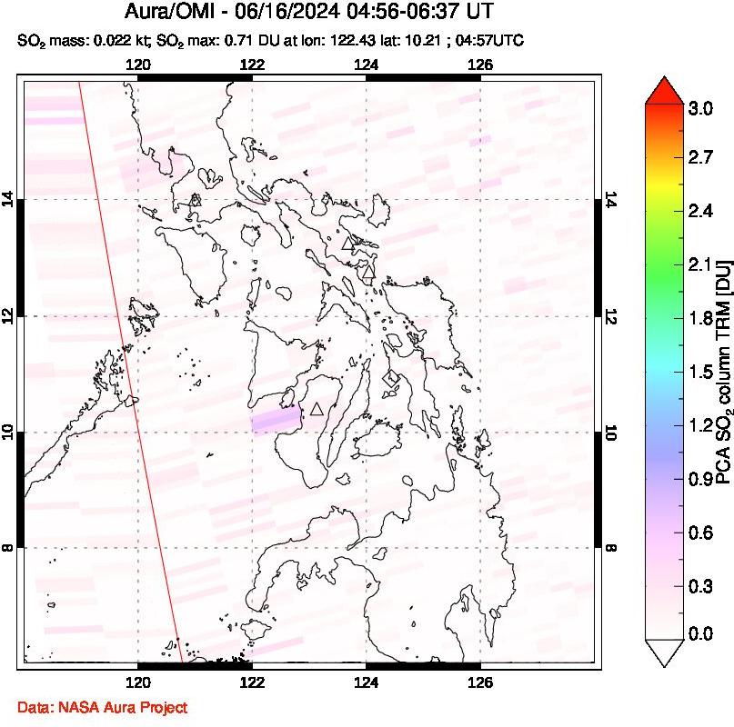 A sulfur dioxide image over Philippines on Jun 16, 2024.