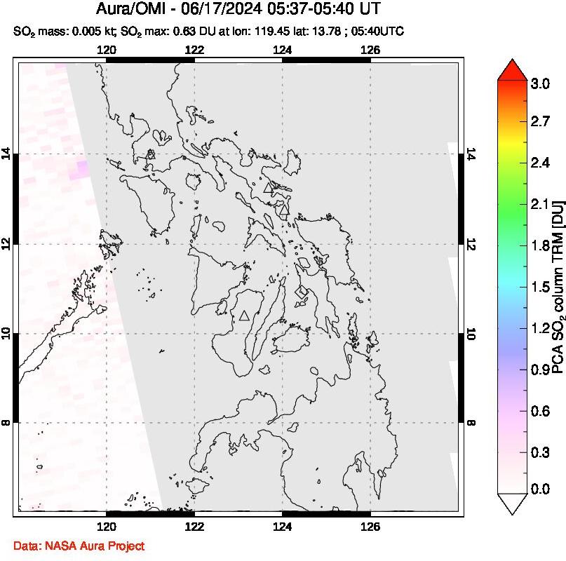 A sulfur dioxide image over Philippines on Jun 17, 2024.