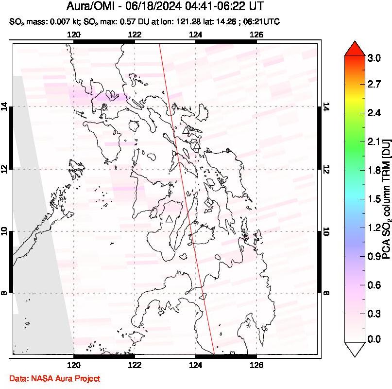 A sulfur dioxide image over Philippines on Jun 18, 2024.