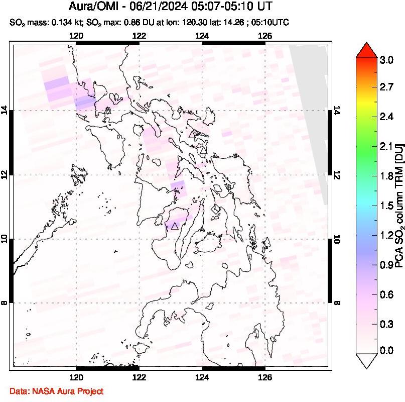 A sulfur dioxide image over Philippines on Jun 21, 2024.