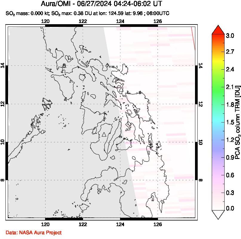 A sulfur dioxide image over Philippines on Jun 27, 2024.