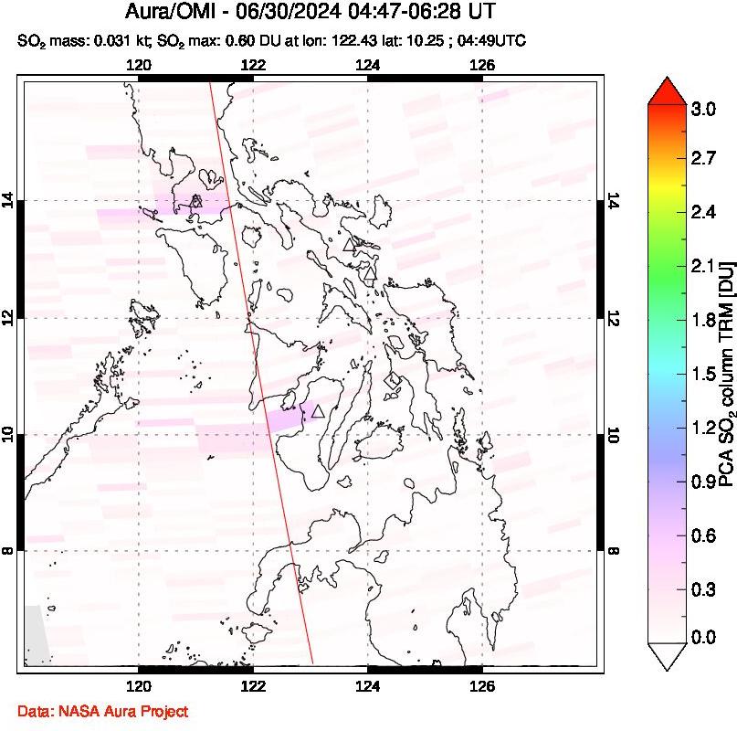 A sulfur dioxide image over Philippines on Jun 30, 2024.