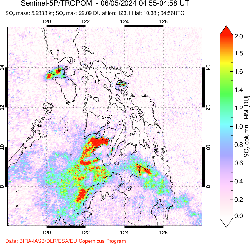 A sulfur dioxide image over Philippines on Jun 05, 2024.