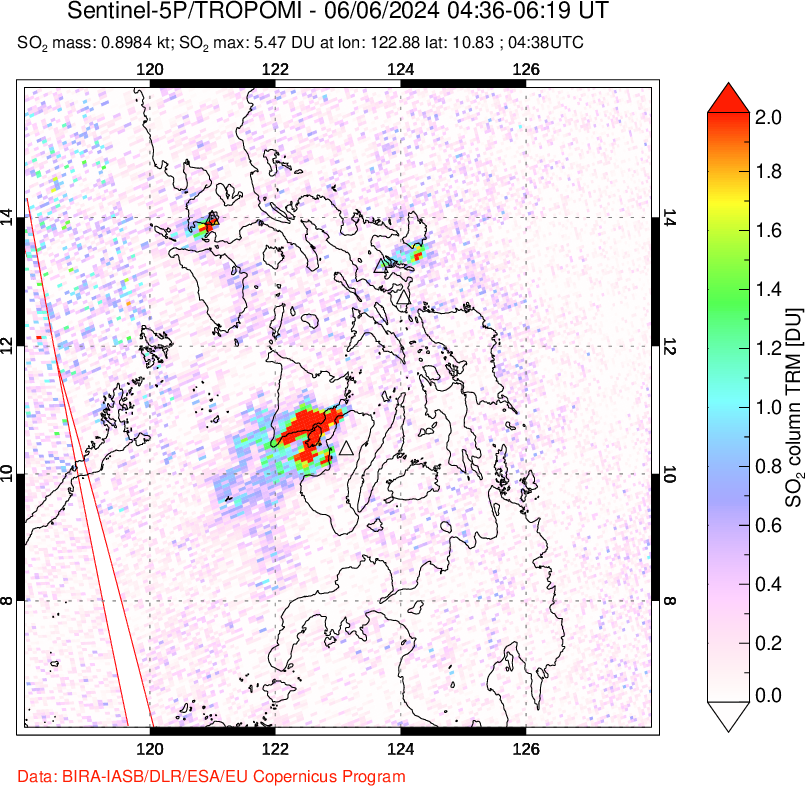 A sulfur dioxide image over Philippines on Jun 06, 2024.