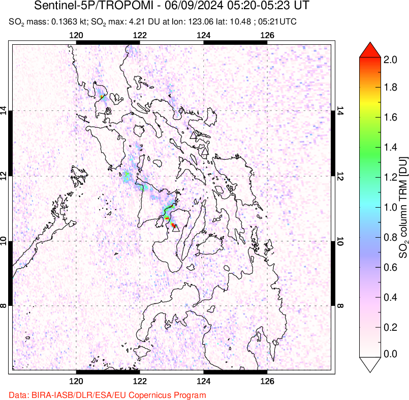 A sulfur dioxide image over Philippines on Jun 09, 2024.