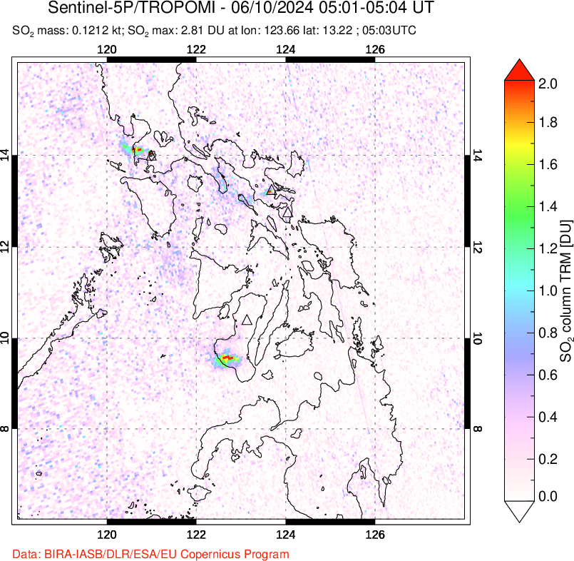 A sulfur dioxide image over Philippines on Jun 10, 2024.