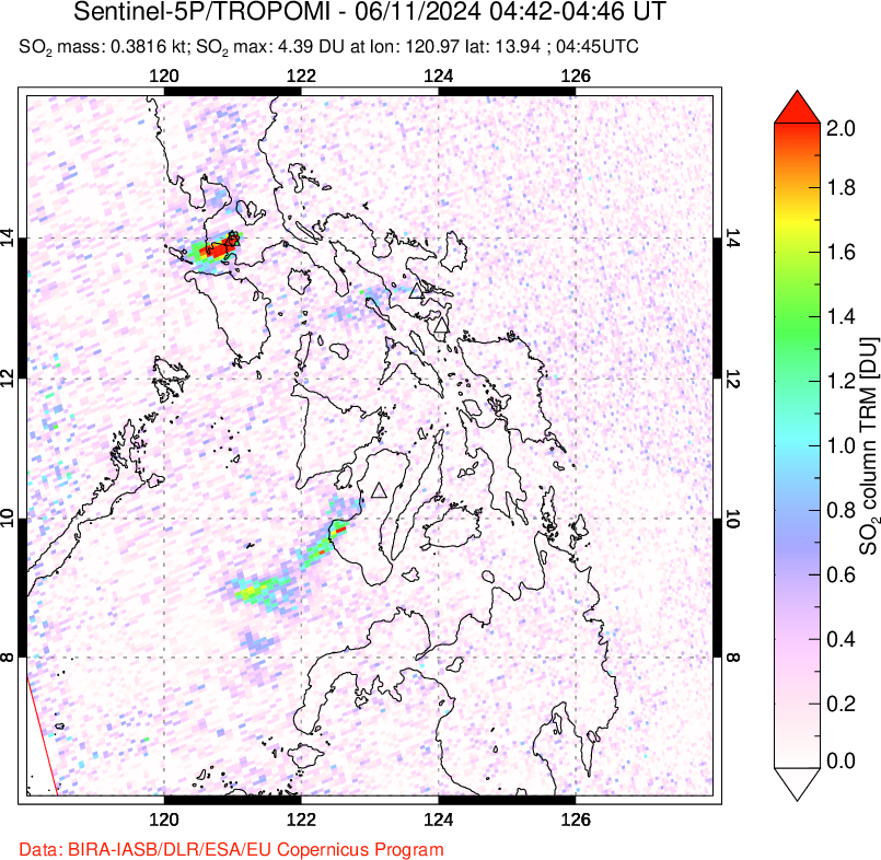 A sulfur dioxide image over Philippines on Jun 11, 2024.